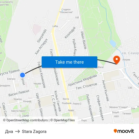 Дна to Stara Zagora map