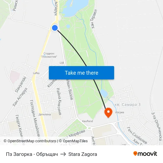 Пз Загорка - Обръщач to Stara Zagora map