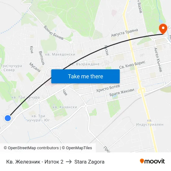 Кв. Железник - Изток 2 to Stara Zagora map