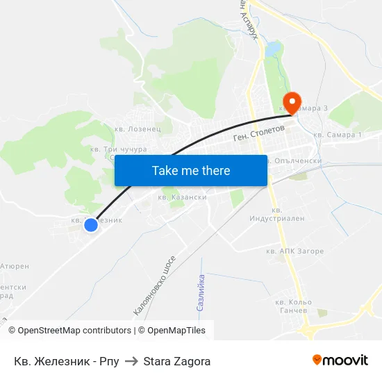 Кв. Железник - Рпу to Stara Zagora map