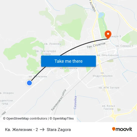 Zheleznik Quarter - 2 to Stara Zagora map