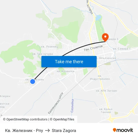Кв. Железник - Рпу to Stara Zagora map