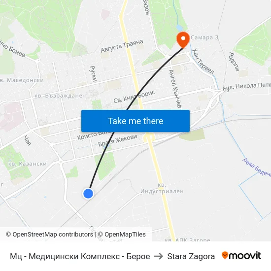 Мц - Медицински Комплекс - Берое to Stara Zagora map