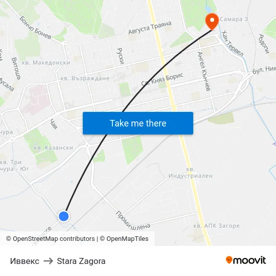 Иввекс to Stara Zagora map