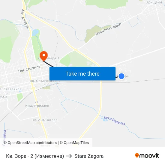 Кв. Зора - 2 (Изместена) to Stara Zagora map