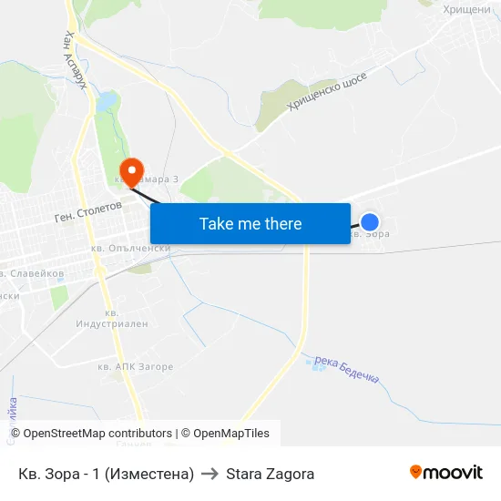 Кв. Зора - 1 (Изместена) to Stara Zagora map