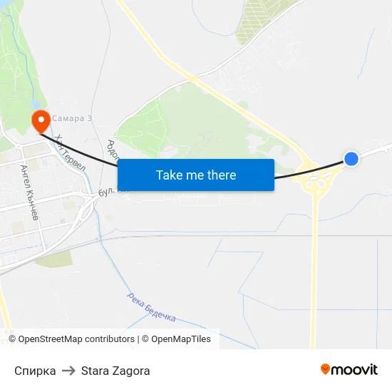 Спирка to Stara Zagora map