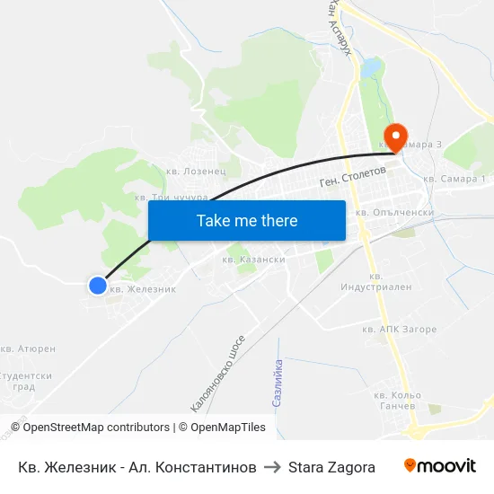 Кв. Железник - Ал. Константинов to Stara Zagora map