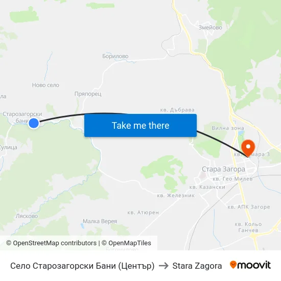 Село Старозагорски Бани (Център) to Stara Zagora map