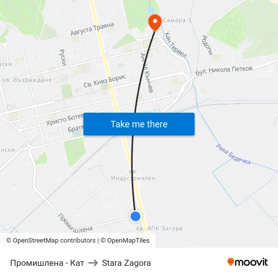 Промишлена - Кат to Stara Zagora map