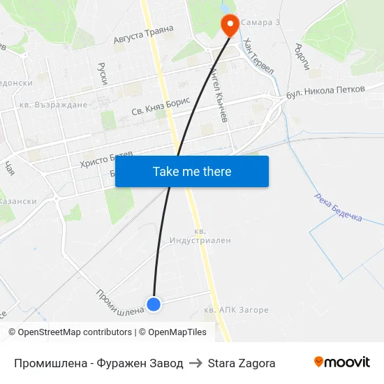 Промишлена - Фуражен Завод to Stara Zagora map