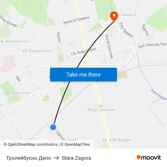 Тролейбусно Депо to Stara Zagora map