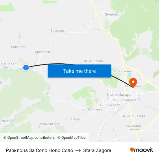 Разклона За Село Ново Село to Stara Zagora map