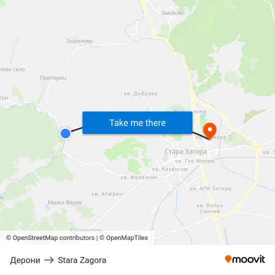 Дерони to Stara Zagora map