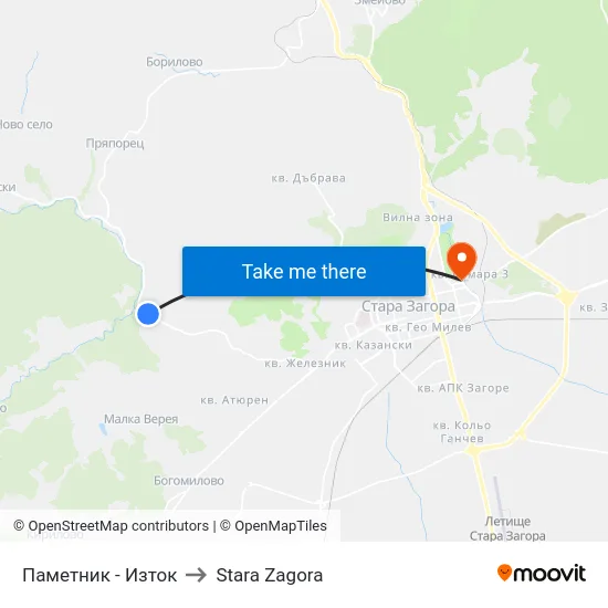 Паметник - Изток to Stara Zagora map