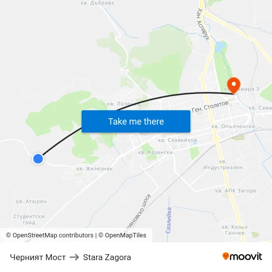 Черният Мост to Stara Zagora map