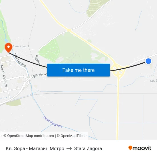 Кв. Зора - Магазин Метро to Stara Zagora map