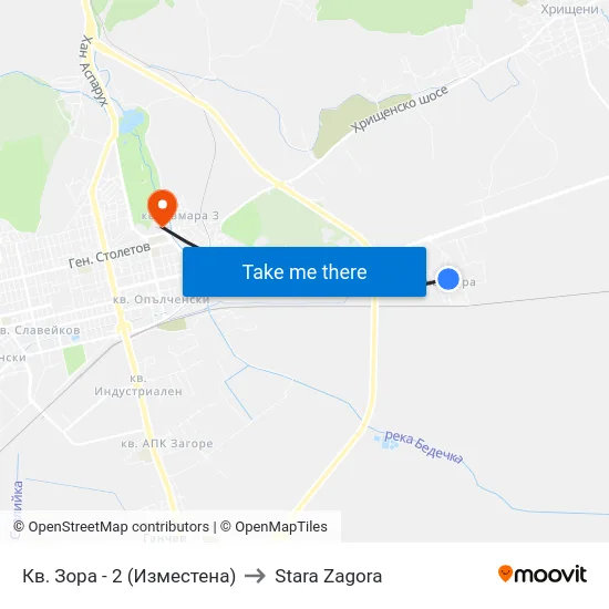 Кв. Зора - 2 (Изместена) to Stara Zagora map