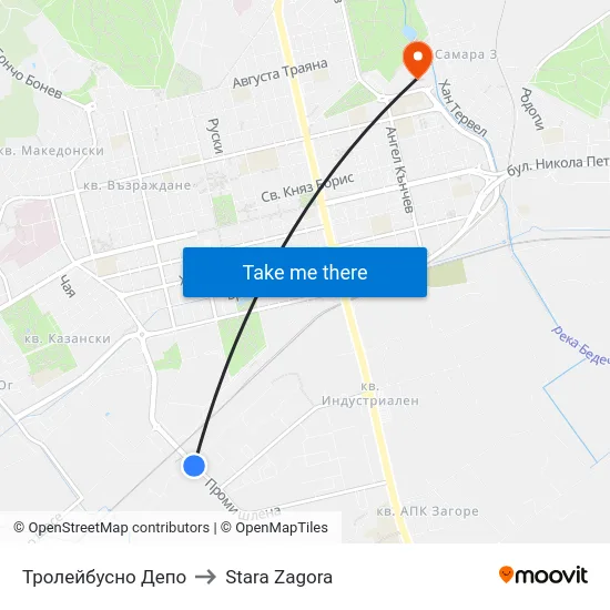 Тролейбусно Депо to Stara Zagora map