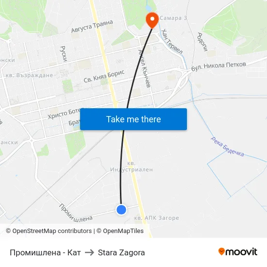 Промишлена - Кат to Stara Zagora map