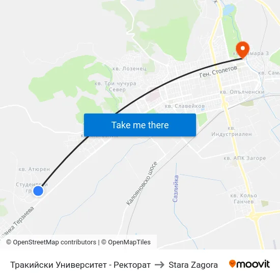 Тракийски Университет - Ректорат to Stara Zagora map