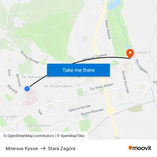 Млечна Кухня to Stara Zagora map