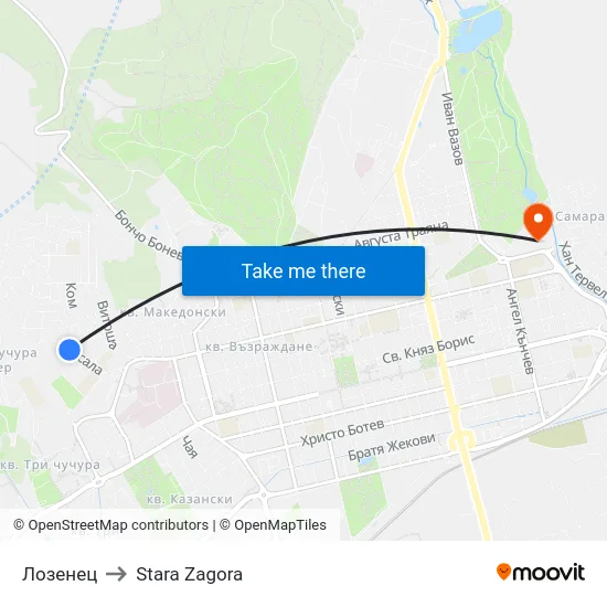 Лозенец to Stara Zagora map