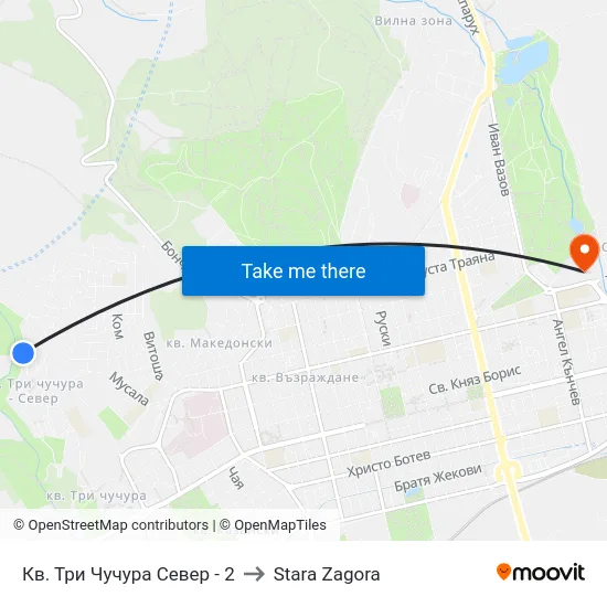 Кв. Три Чучура Север - 2 to Stara Zagora map