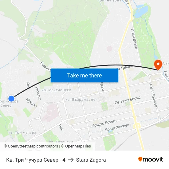 Кв. Три Чучура Север - 4 to Stara Zagora map