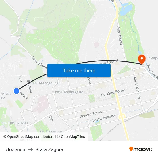 Лозенец to Stara Zagora map