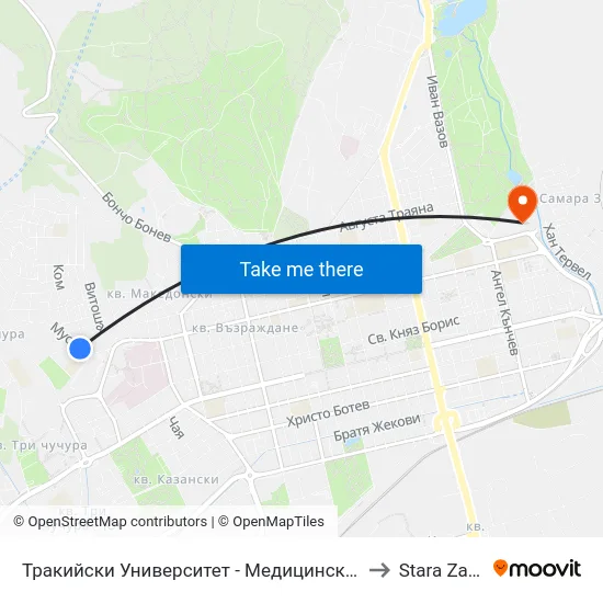 Тракийски Университет - Медицински Факултет to Stara Zagora map