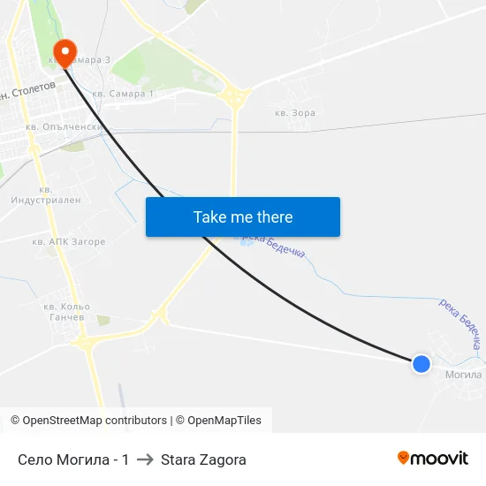 Село Могила - 1 to Stara Zagora map