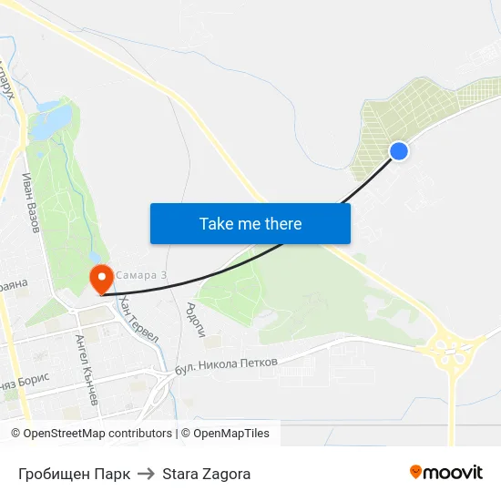 Гробищен Парк to Stara Zagora map