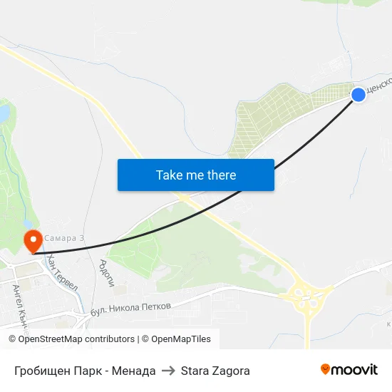 Cemetery - Menada to Stara Zagora map
