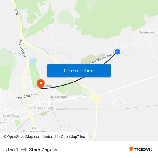 Дап 1 to Stara Zagora map