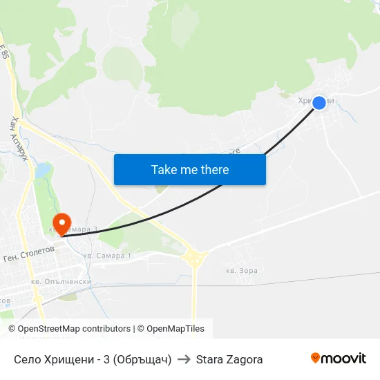 Село Хрищени - 3 (Обръщач) to Stara Zagora map
