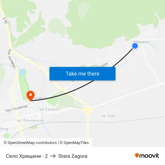 Село Хрищени - 2 to Stara Zagora map