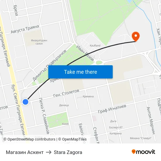 Магазин Аскент to Stara Zagora map