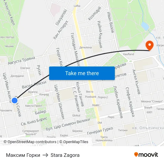 Максим Горки to Stara Zagora map