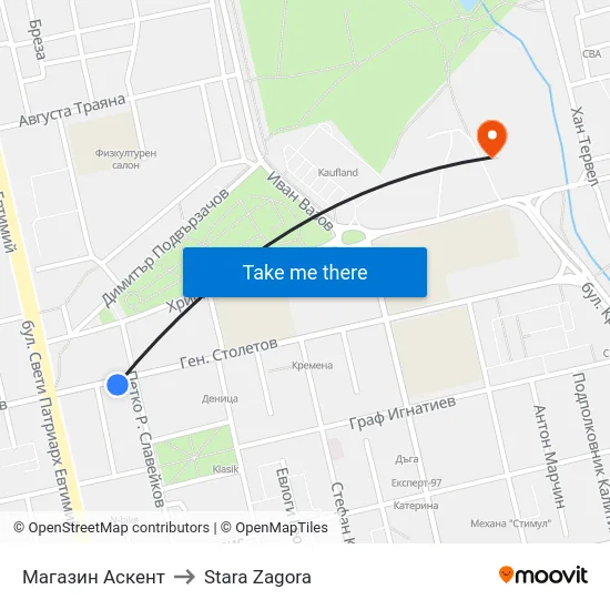 Магазин Аскент to Stara Zagora map