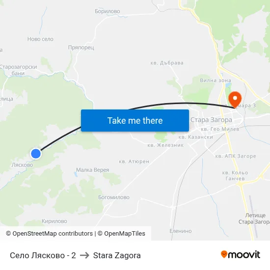Село Лясково - 2 to Stara Zagora map