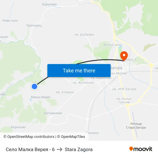 Село Малка Верея - 6 to Stara Zagora map