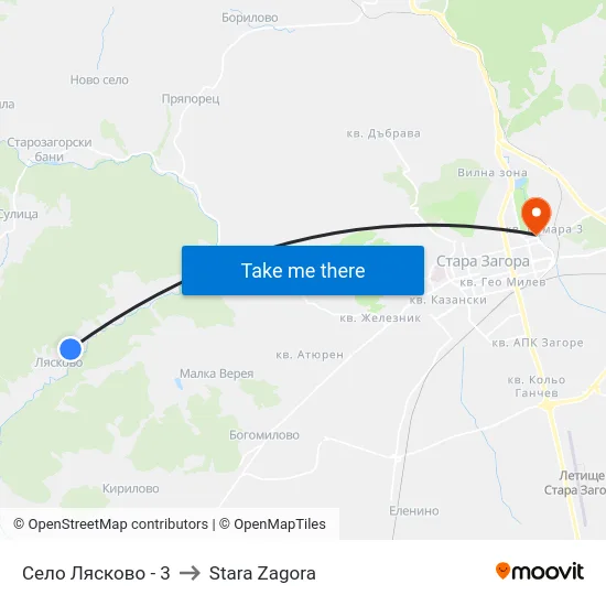 Село Лясково - 3 to Stara Zagora map