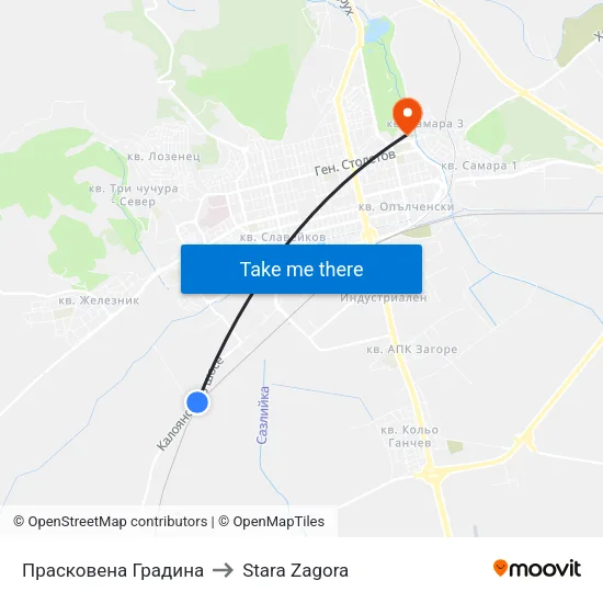 Прасковена Градина to Stara Zagora map