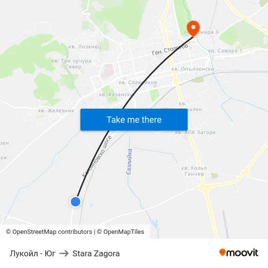 Лукойл - Юг to Stara Zagora map