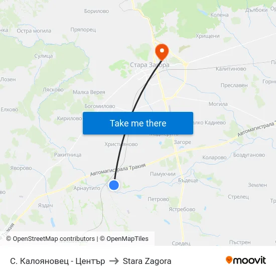 С. Калояновец - Център to Stara Zagora map