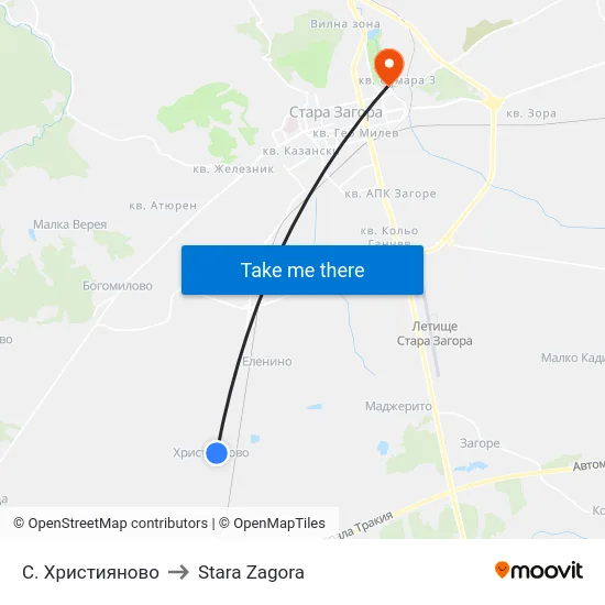 С. Християново to Stara Zagora map