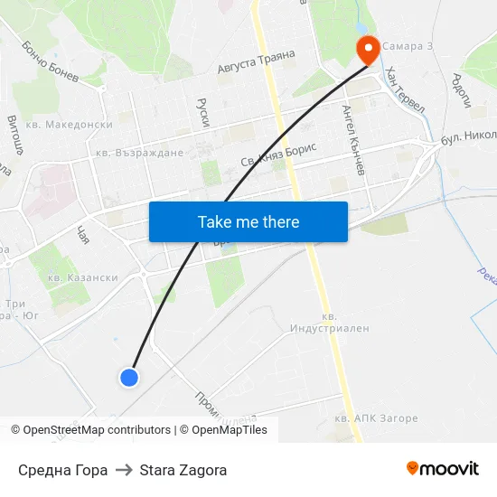 Средна Гора to Stara Zagora map