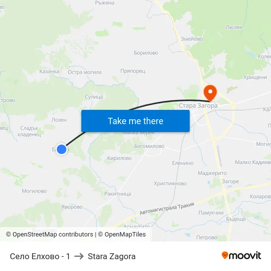 Село Елхово - 1 to Stara Zagora map