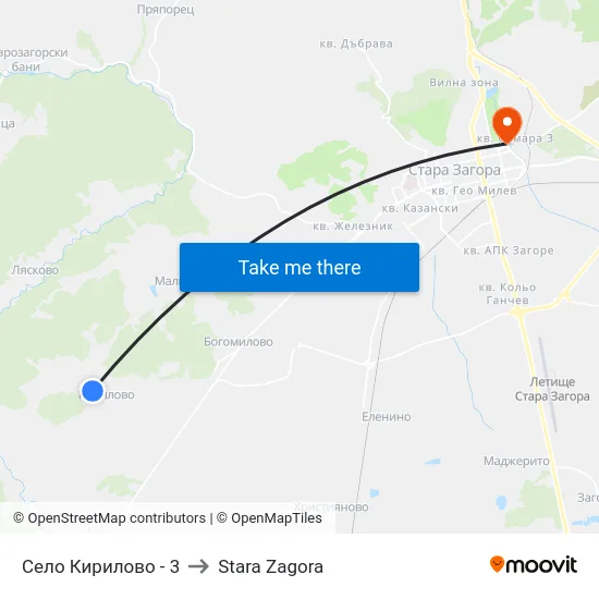 Село Кирилово - 3 to Stara Zagora map